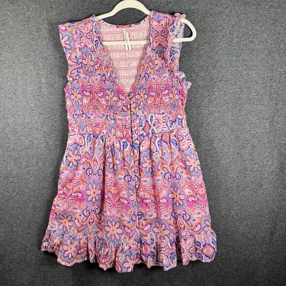 THE ANTHROPOLOGIE Women”s Peregrine Mini Dress Paisley Pink Orange Blue LARGE - Picture 1 of 11